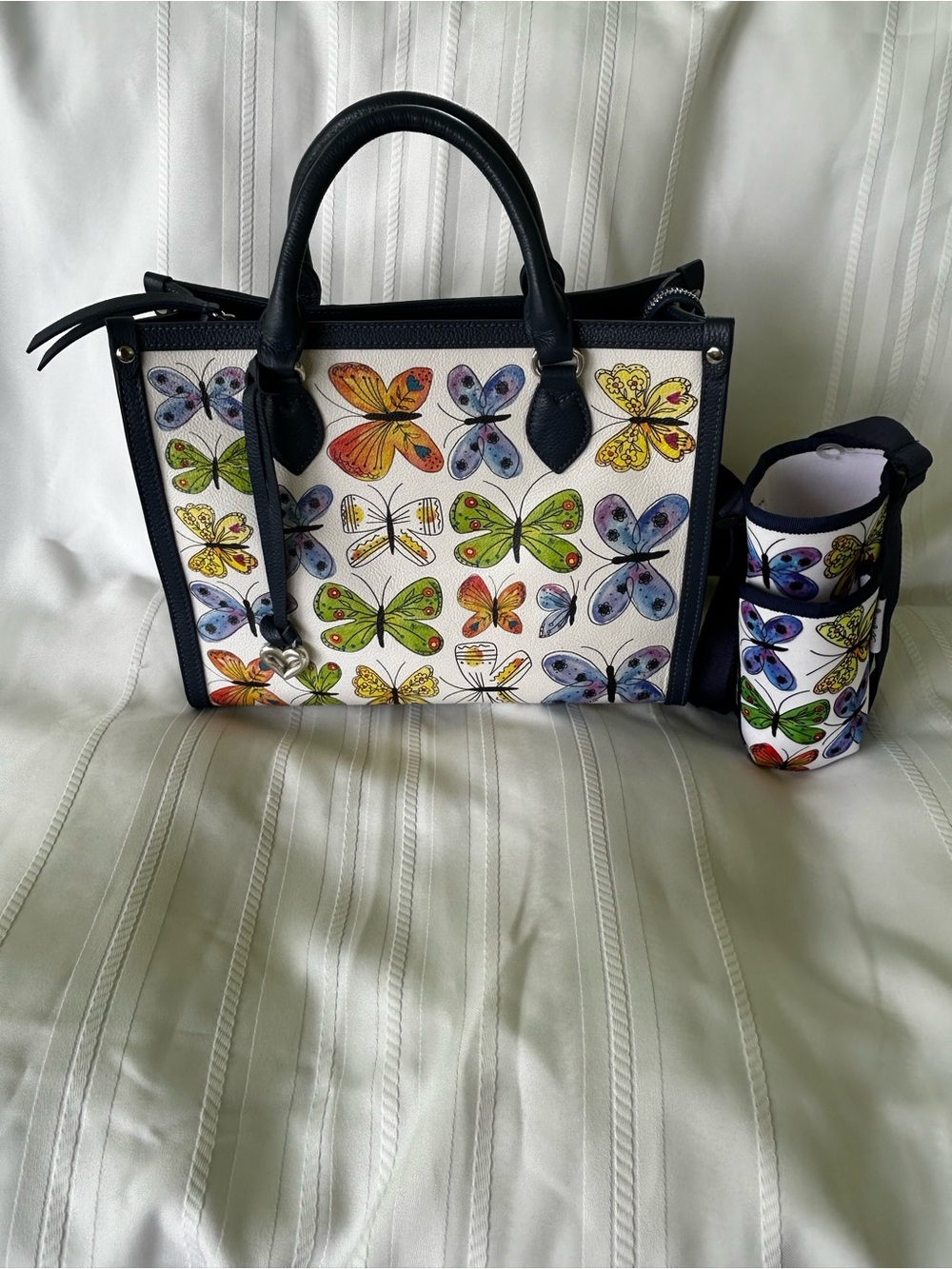 NWT Brighton Libby Leather Handbag Garden Wing Butterfly & Water Crossbody Set